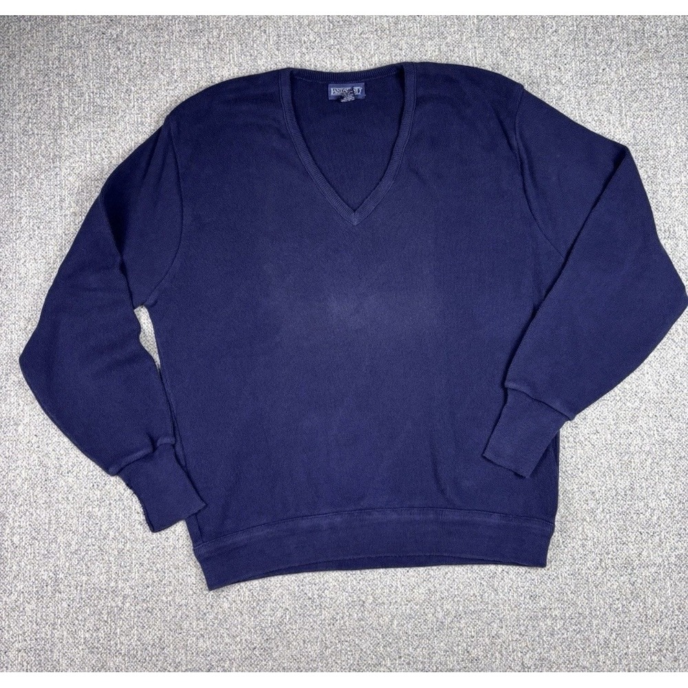 Lands' End Mens Navy Blue V-Neck Knit Pullover Sweater Size XL 90s USA
